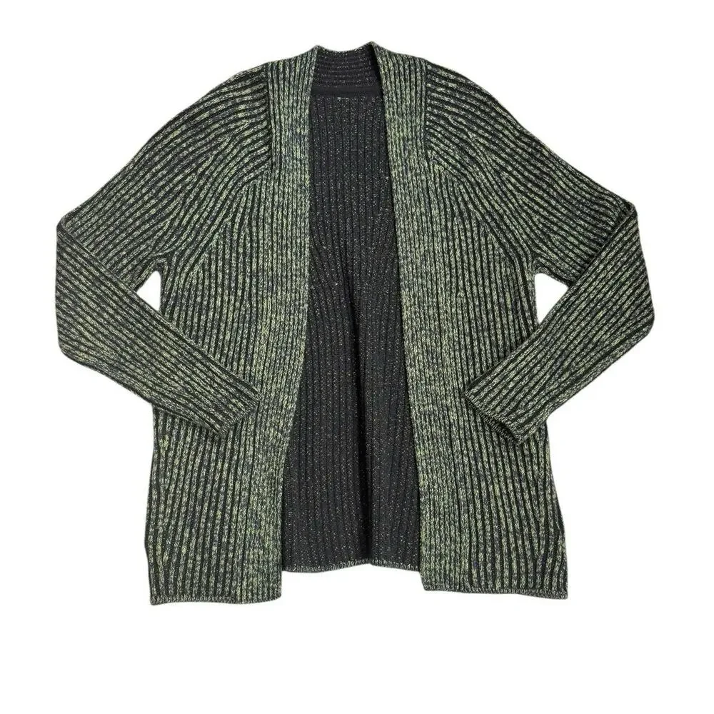 Lululemon Cotton Cashmere Blend Sweater Wrap Cardigan 2 Green Foliage Open Knit